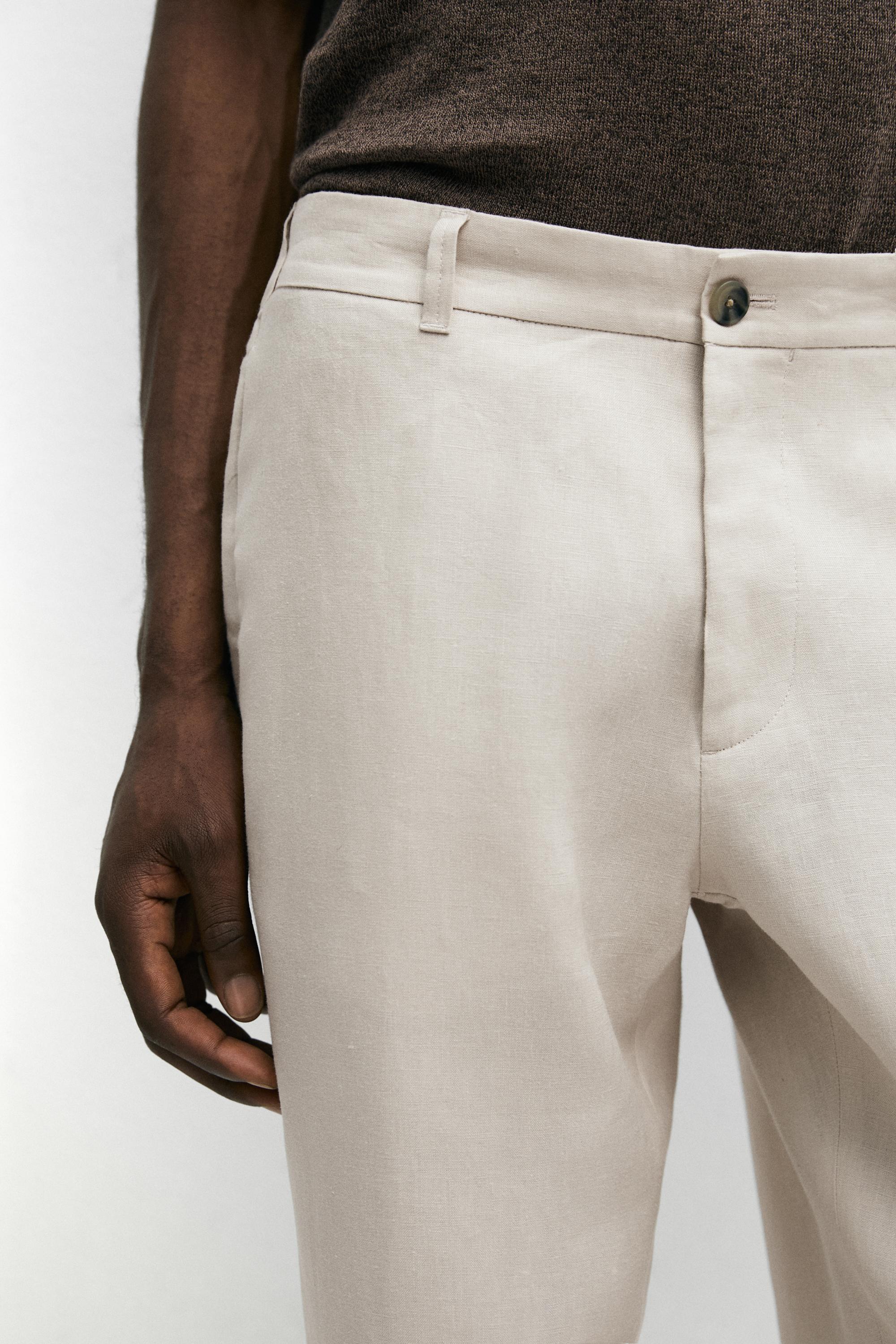 Tapered fit linen trousers