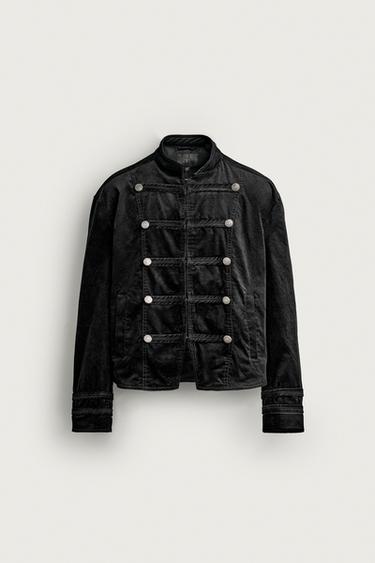 Zara 天鵝絨短版合身外套 - 黑色