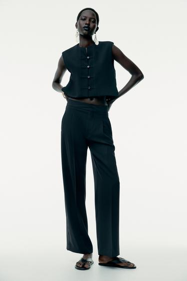 Zara ZW COLLECTION BUTTONED VEST TOP - Black - Image 0