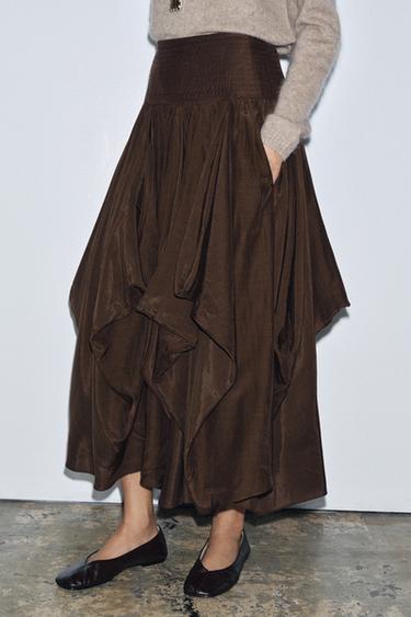 ZW COLLECTION VOLUMINOUS MIDI SKIRT - Brown by Zara - Image 1
