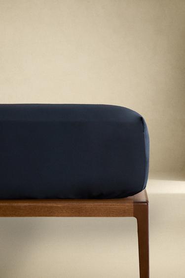 Zara PERCALE COTTON FITTED SHEET | 15.7" THICK (300 THREAD COUNT) - MIDNIGHT BLUE - Image 0