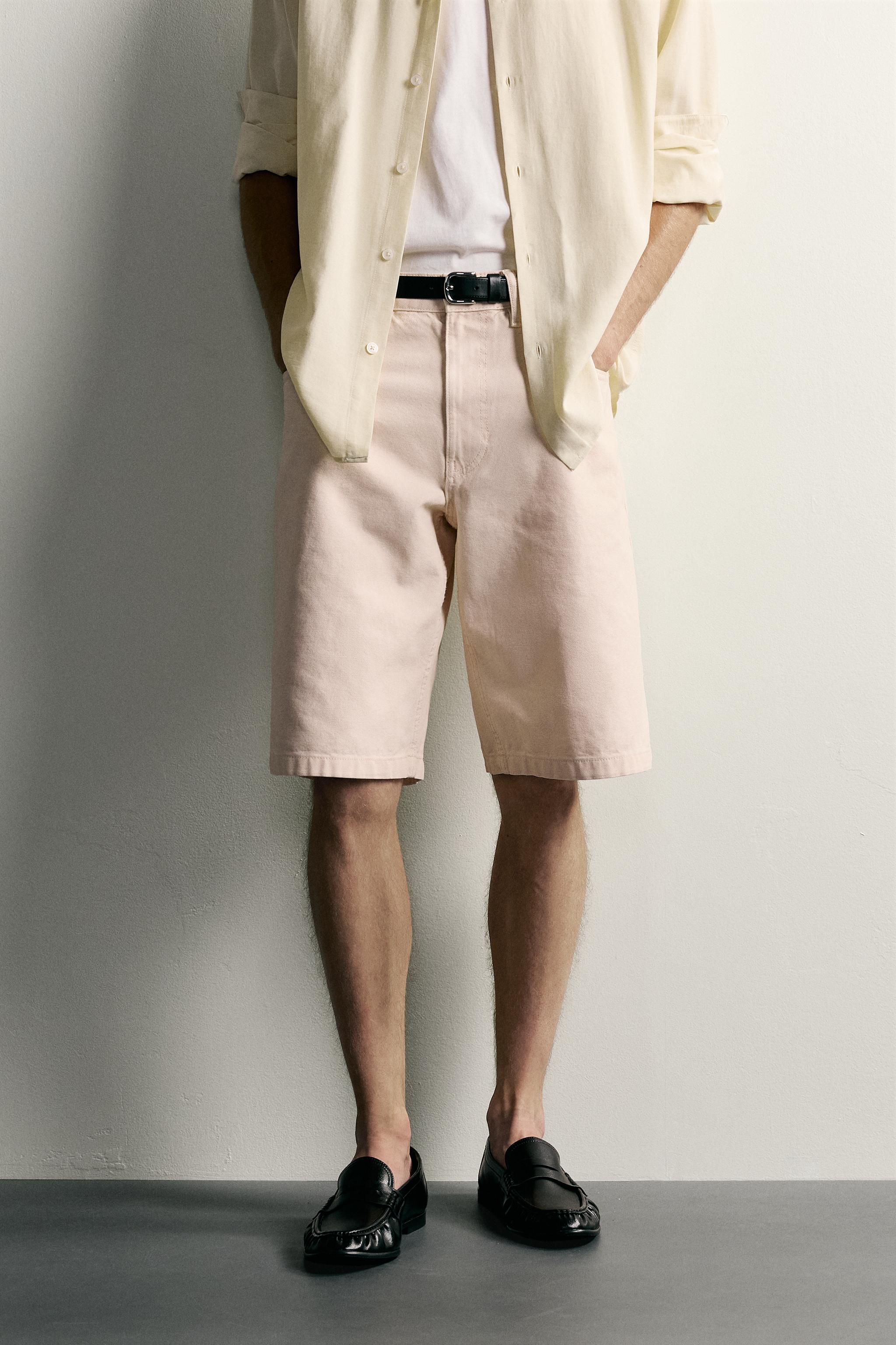 RELAXED FIT DENIM SHORTS — Pink