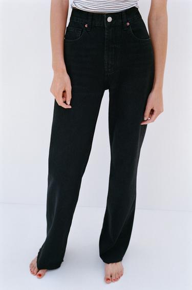 JEAN TRF COUPE LARGE TAILLE HAUTE - Noir de Zara