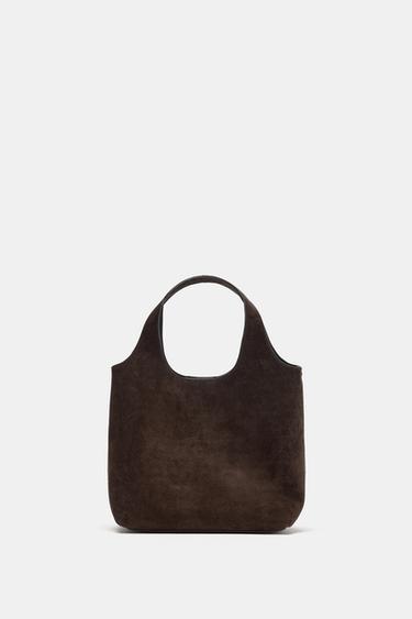 Zara LEATHER MINI SHOPPER - Dark brown