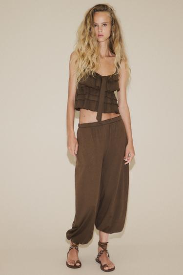 Zara PLUSH BALLOON PANTS - Brown