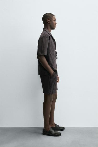 SEERSUCKER STRIPE COMFORT BERMUDA SHORTS - Brown-Blue by Zara - Image 3