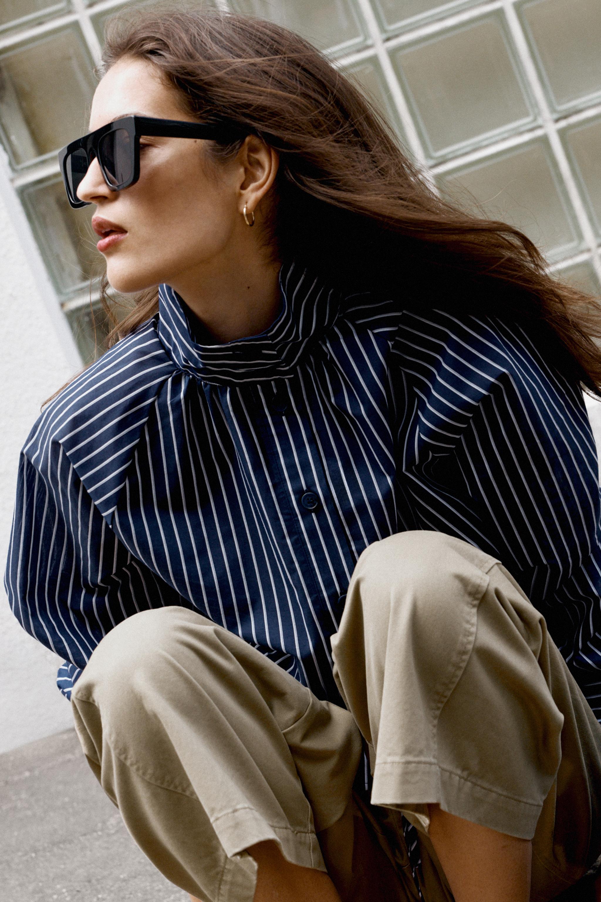 Zara STRIPED HIGH NECK SHIRT — фото 8