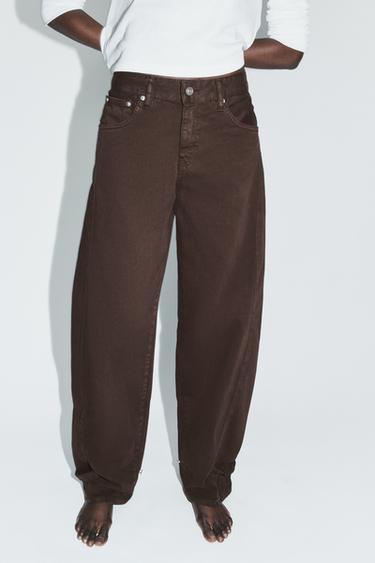 TRF BALLOON MID-WAIST JEANS WITH BELT LOOPS - Brown by Zara - Image 1