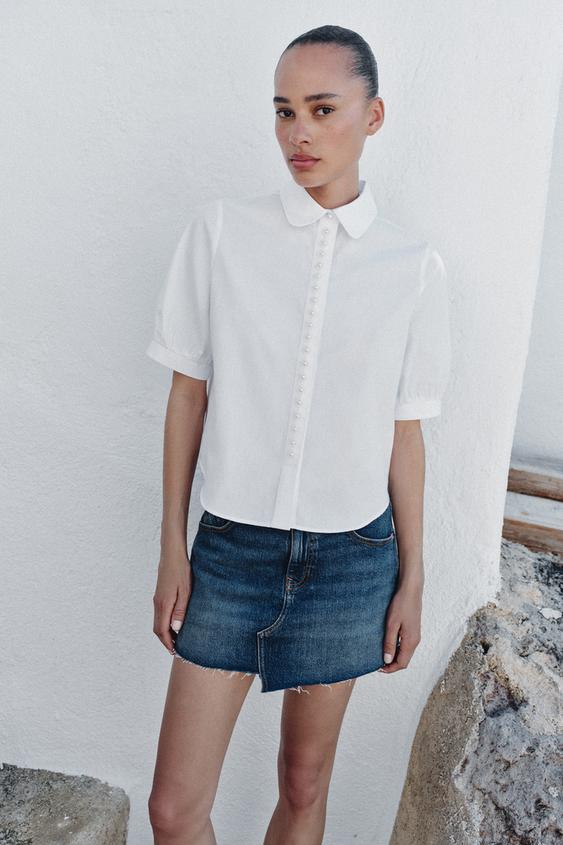 SHORT SLEEVE SHIRT WITH PEARLS from Zara - $49.90