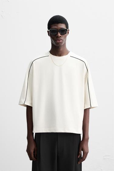 Zara CONTRAST TRIM SWEATSHIRT - Oyster-white