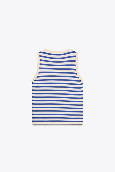 STRIPED KNIT TOP - Ecru / Blue by Zara - Image 3