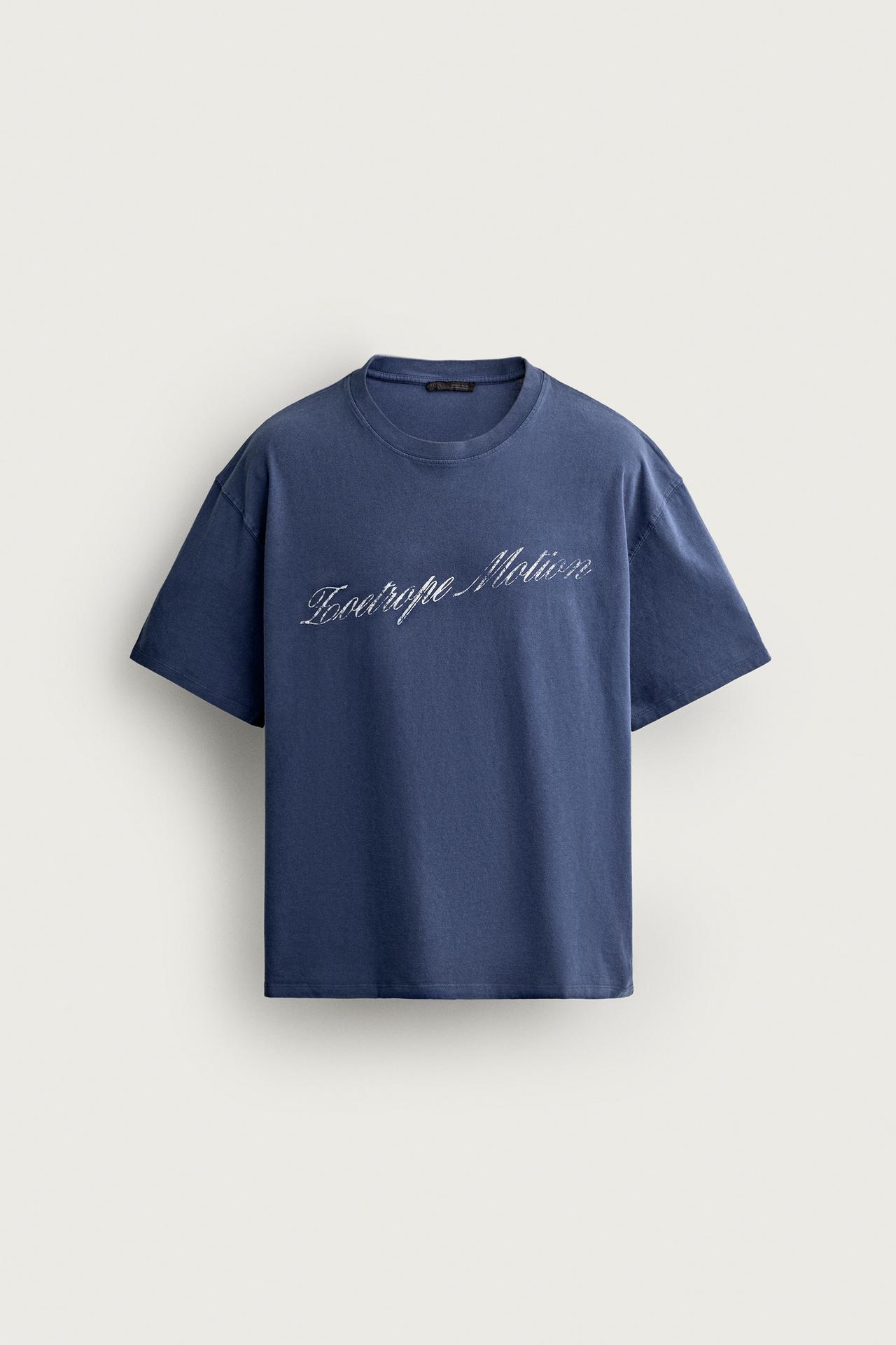 WASHED PRINT BOXY FIT T-SHIRT — Blue