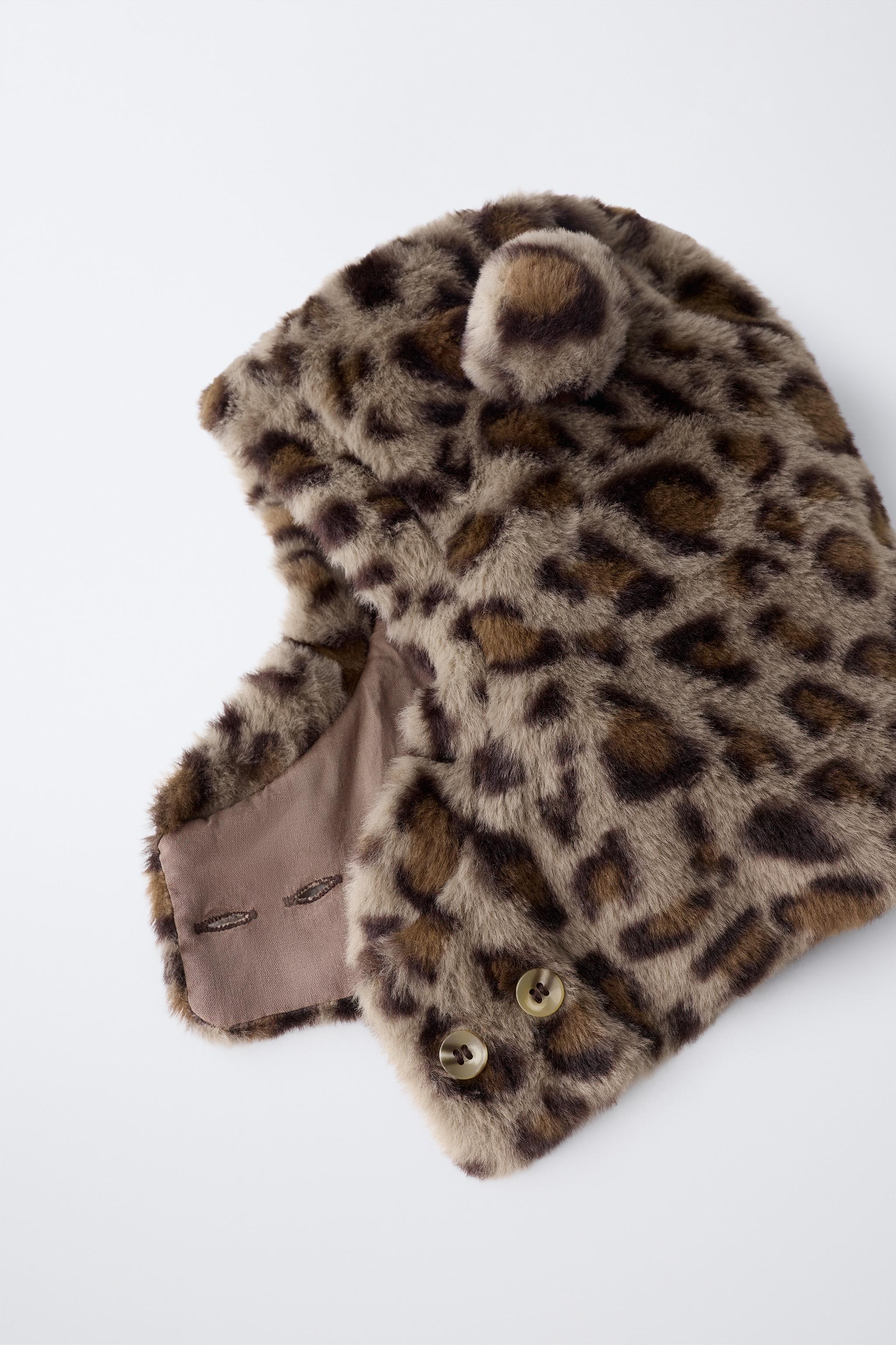 FAUX FUR ANIMAL PRINT EARS HOOD