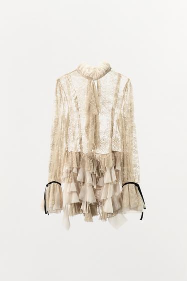 TOP DENTELLE VOLANTS ZW COLLECTION LIMITED EDITION - Marron clair de Zara - Image 2