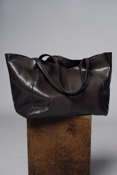 BOLSO PIEL MAXI SHOPPER - Chocolate de Zara