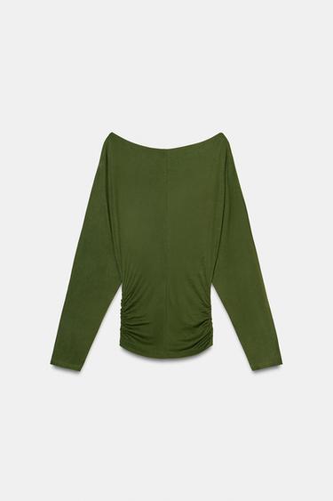 LONG SLEEVE STUDDED T-SHIRT - Green marl by Zara - Image 6