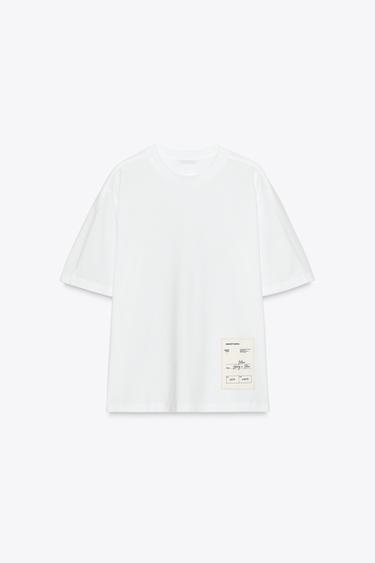 REGULAR FIT LABEL T-SHIRT - White by Zara