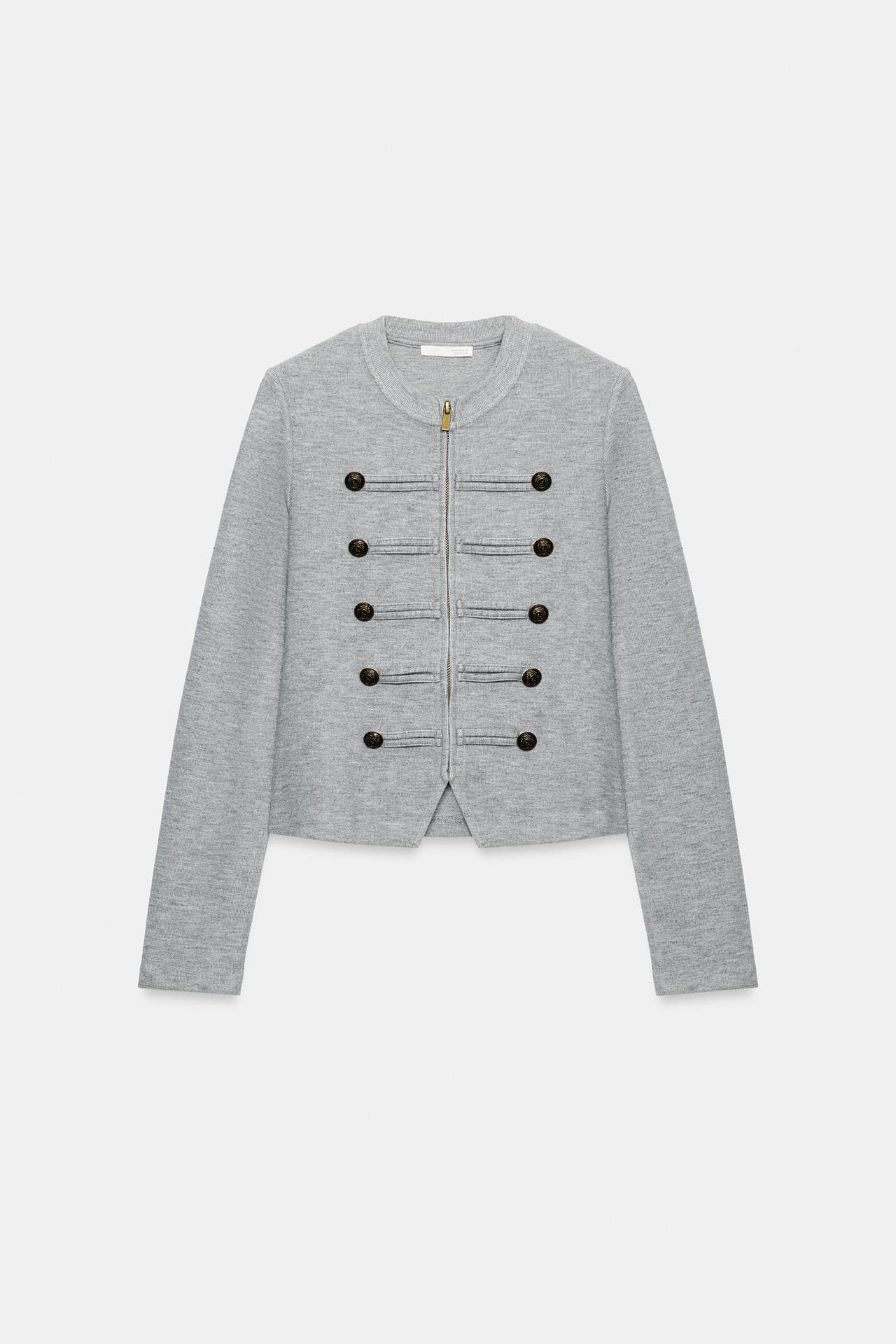 JACKET WITH FROG FASTENING — Gray marl