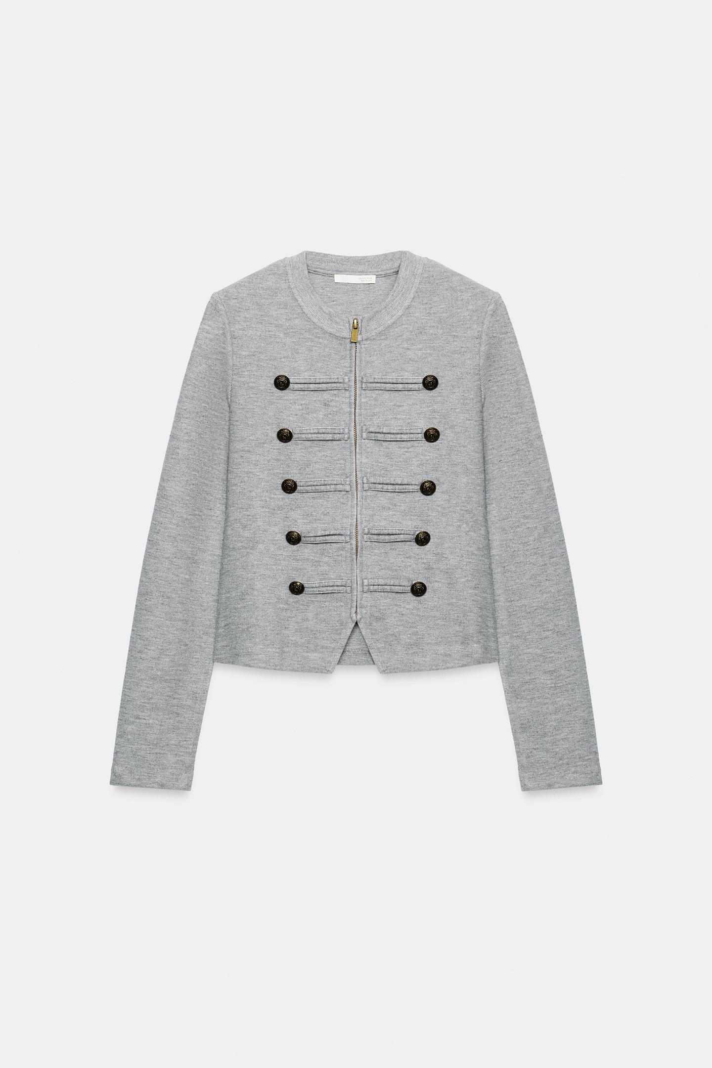 Женская куртка Zara Jacket with Frog Fastening, цвет: Серый меланжевый — фото 7