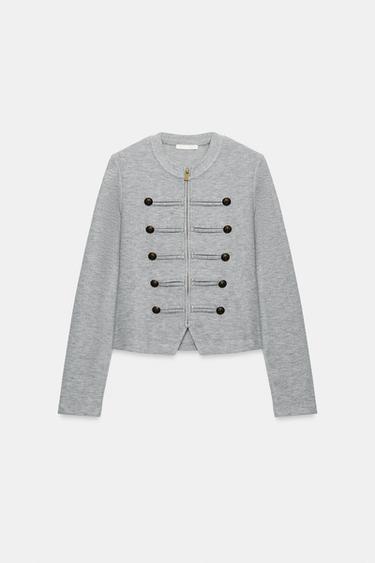 JACKET WITH FROG FASTENING — Gray marl 2