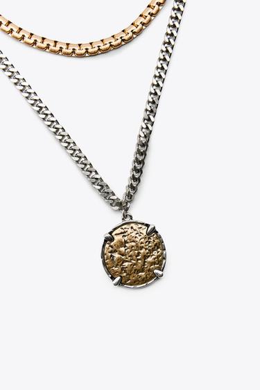 LOT DE 4 COLLIERS MÉTALLIQUES MÉDAILLES EN MATIÈRES VARIÉES - Or / Argent de Zara - Image 2