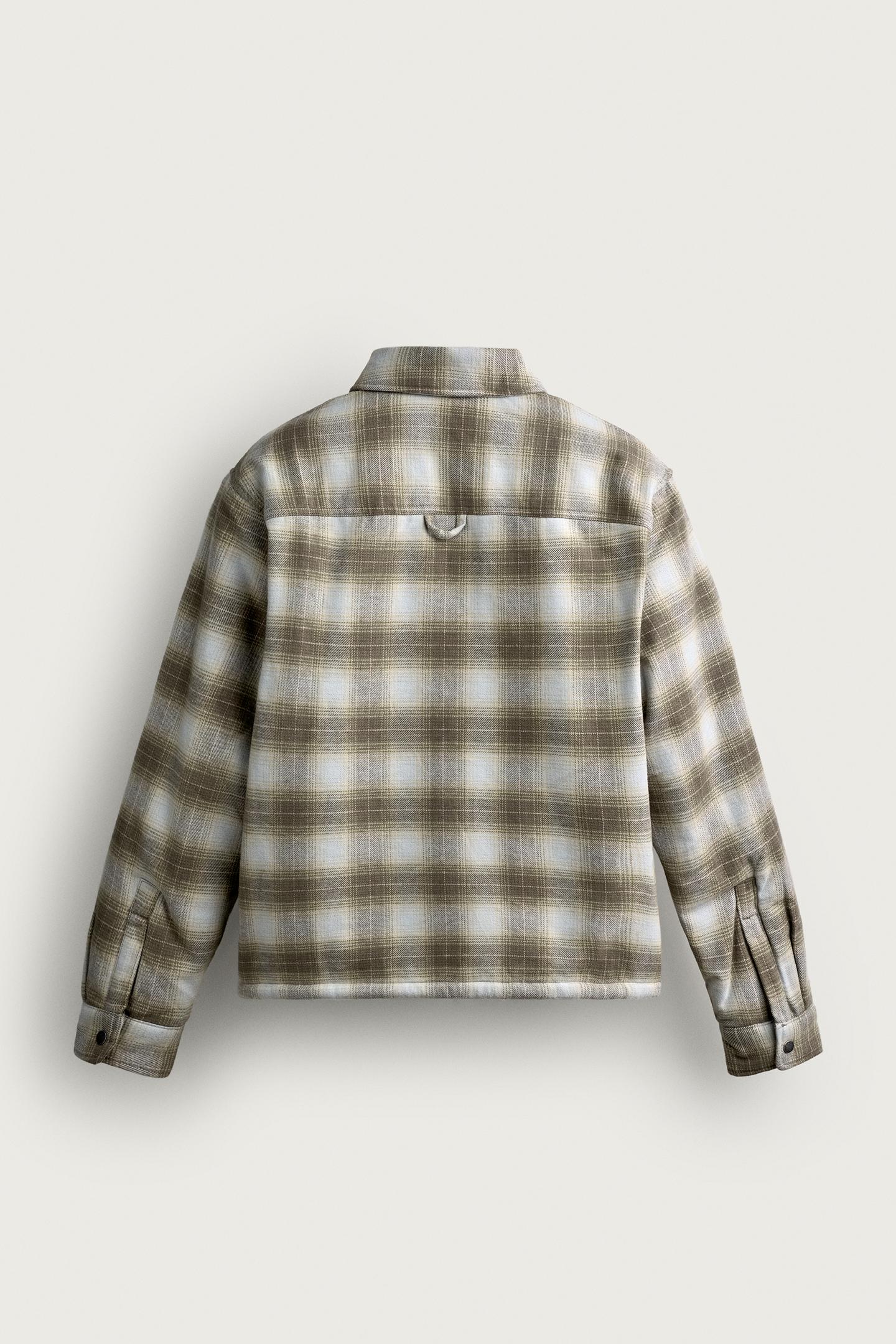 Мужская рубашка Zara Plaid Sherpa-Lined Overshirt, цвет: Серый / Рыжевато-коричневый — фото 7