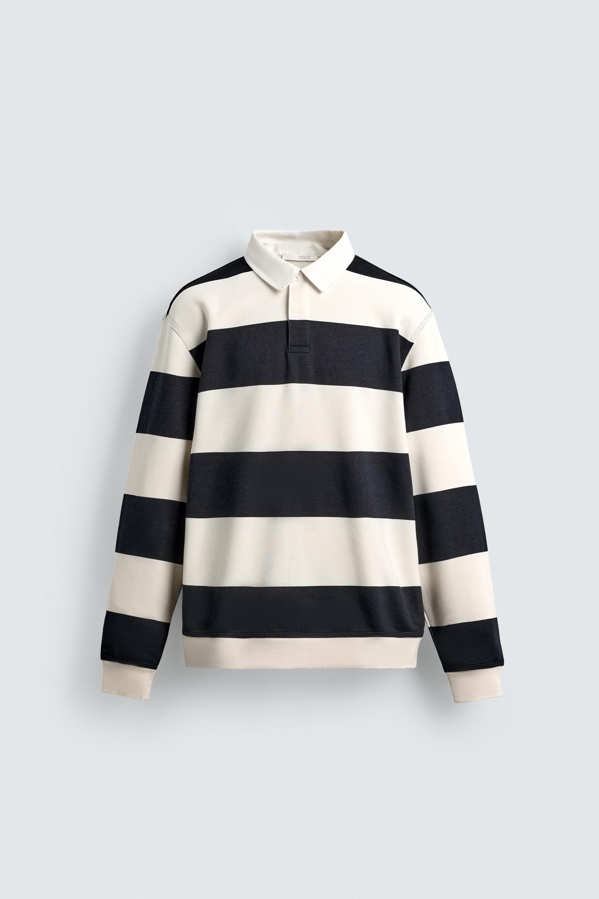 関税負担★ZARA★CONTRAST COLLAR POLO SWEATSHIRT CONTRAST COLLAR POLO SWEATSHIRT - Ecru / Navy | ZARA South