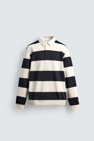 SWEAT POLO COL CONTRASTÉ - Écru / Bleu marine de Zara