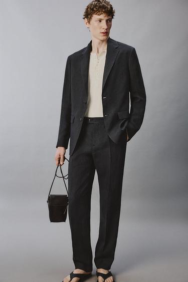 100% LINEN REGULAR FIT SUIT TROUSERS - Dark navy by Zara - Image 5
