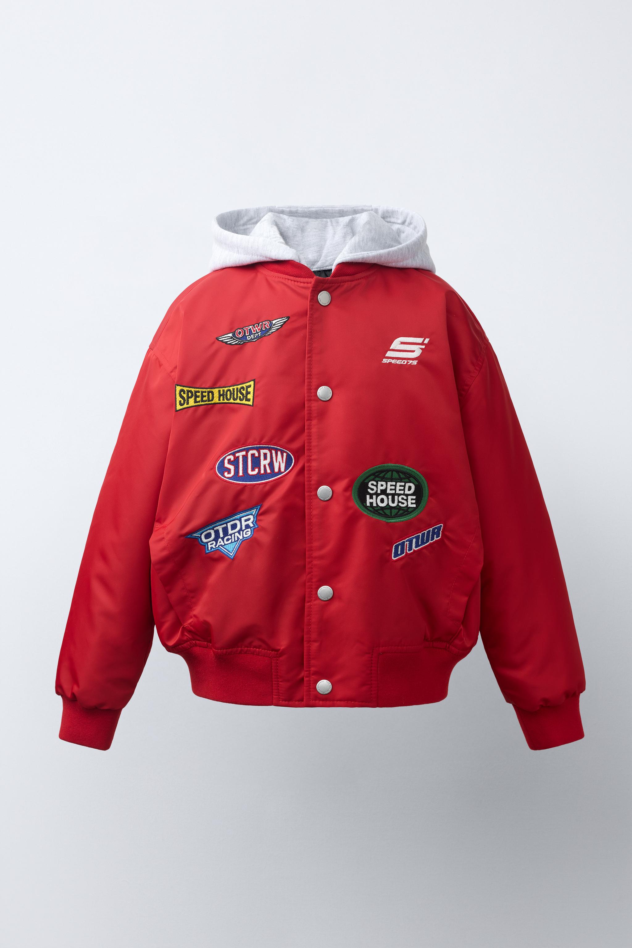 Детские куртки Zara Patch Bomber Jacket with Detachable Hood