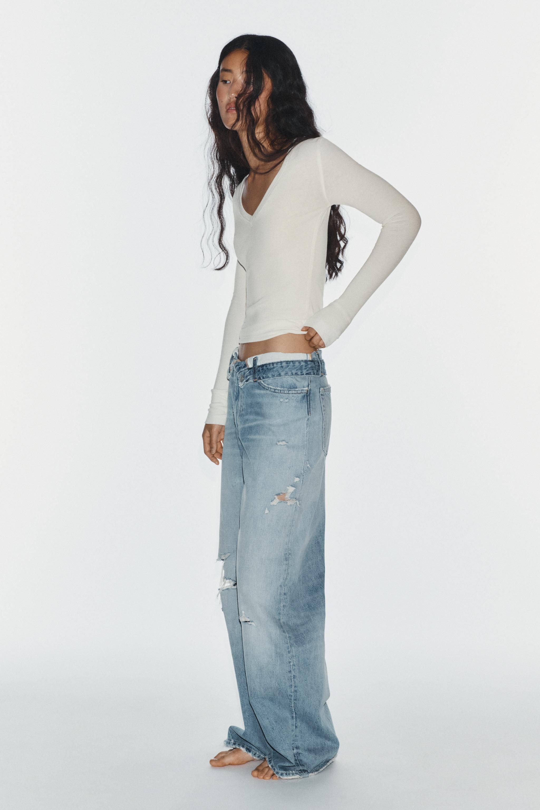 Женские джинсы Zara TRF MID-RISE FOLDED WAIST JEANS — фото 4