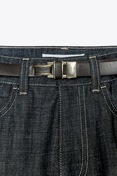Zara Z1975 HIGH-WAISTED STRAIGHT LEG SLIM FIT BELTED JEANS - Blue