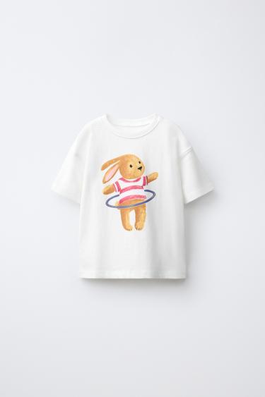 Zara ANIMAL PRINT T-SHIRT - ecru-white