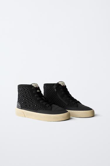 Zara RHINESTONE HIGH TOP SNEAKERS - Black