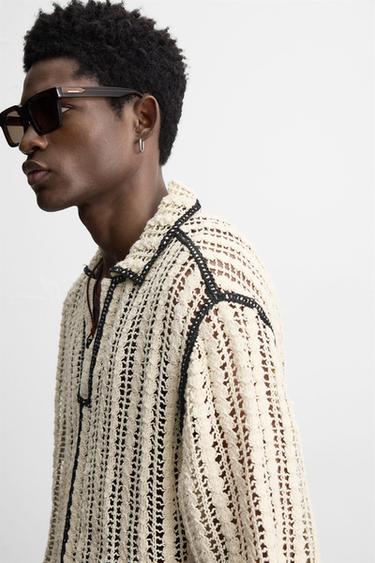POLO STRUCTURE CROCHET - Blanc / Noir de Zara - Image 4