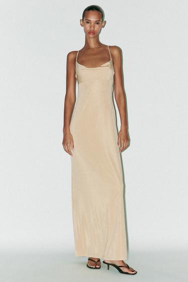 ROBE LONGUE DOS DÉCOLLETÉ DRAPÉ - Marron clair de Zara - Image 1