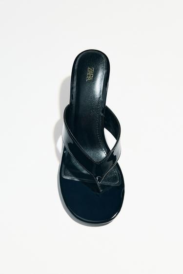 Zara PATENT WEDGE SANDALS - Black