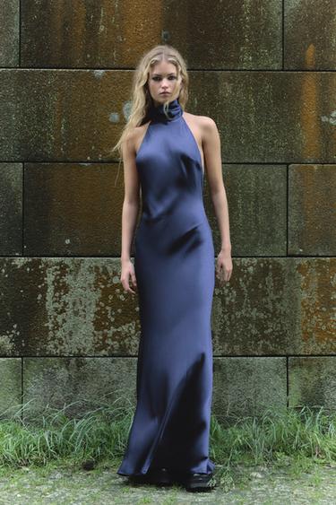 ДЛИННОЕ ПЛАТЬЕ С ВЫРЕЗОМ ХАЛТЕР — ГЛУБОКИЙ СИНИЙ от Zara — изображение 0