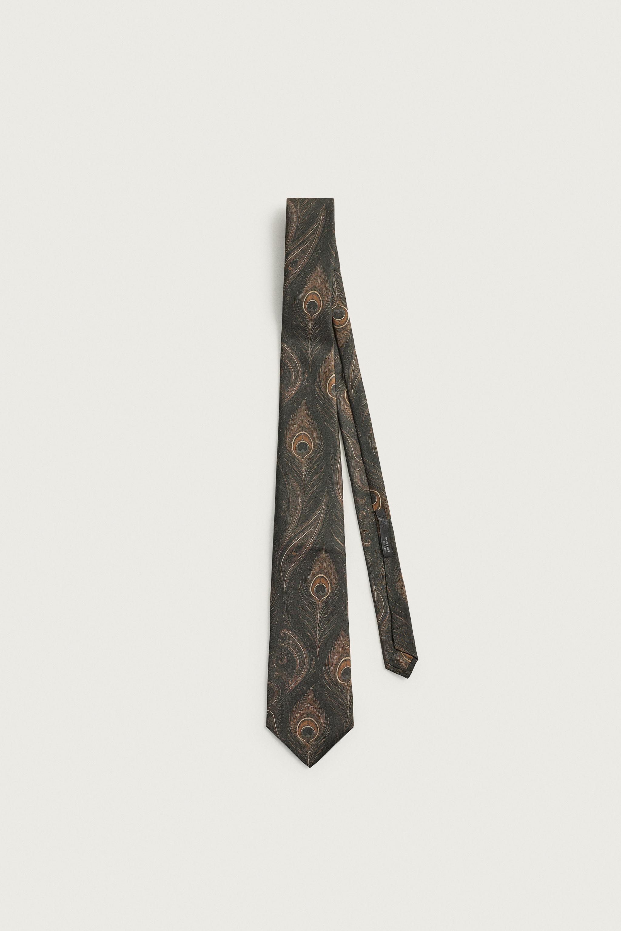 100% SILK FEATHER PRINT TIE