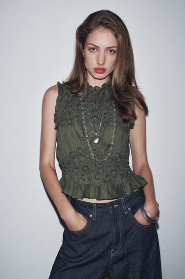 ZW COLLECTION BEADED TOP - Grey green by Zara - Image 1