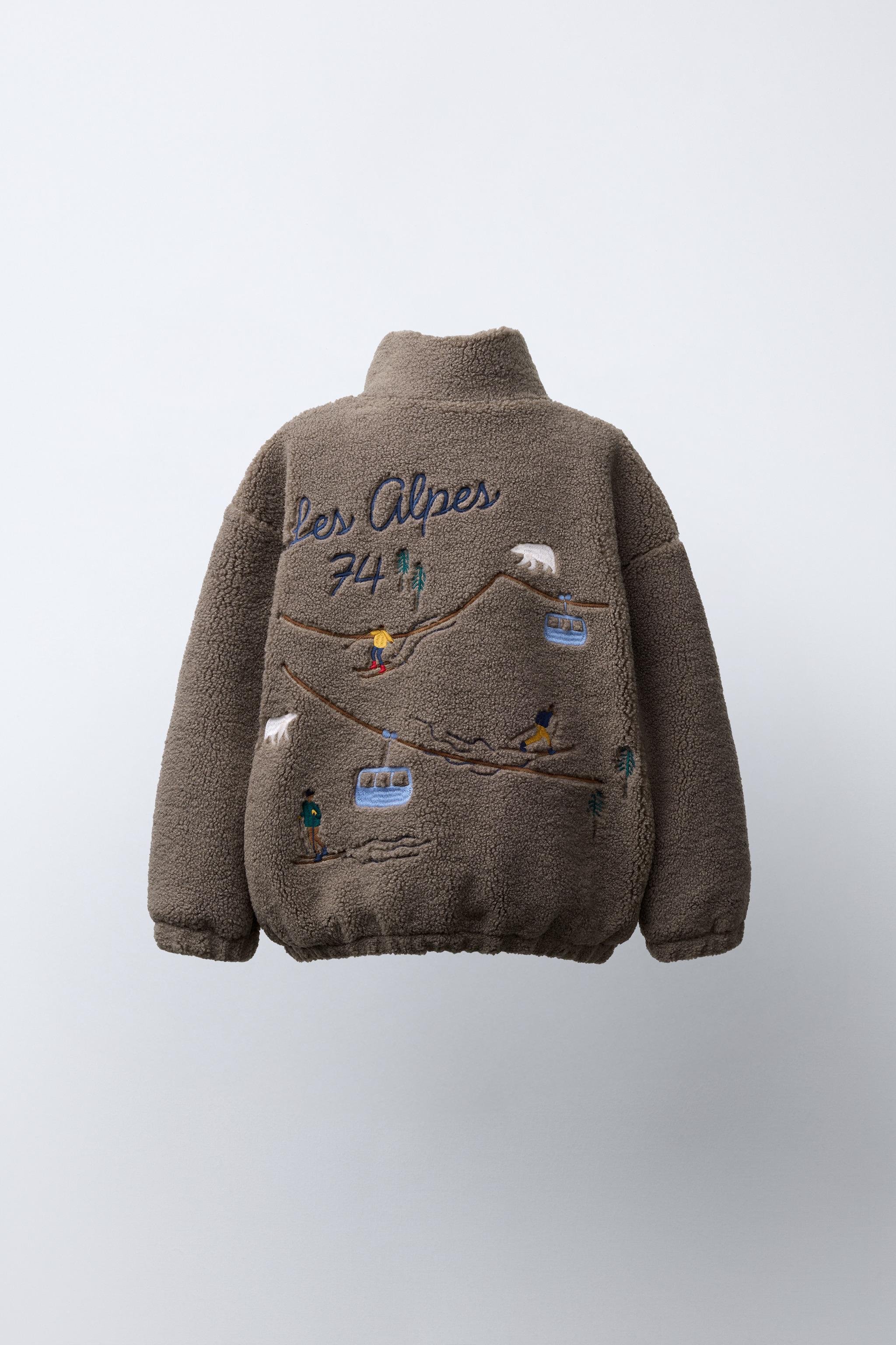 EMBROIDERED FAUX SHEARLING JACKET - Taupe grey | ZARA South Africa