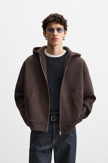 HOODIE WITH ZIP - Tobacco by Zara