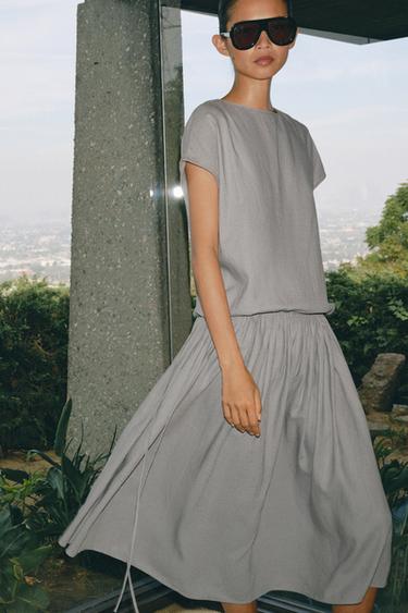 ZW COLLECTION LINEN BLEND MIDI DRESS - Grey by Zara