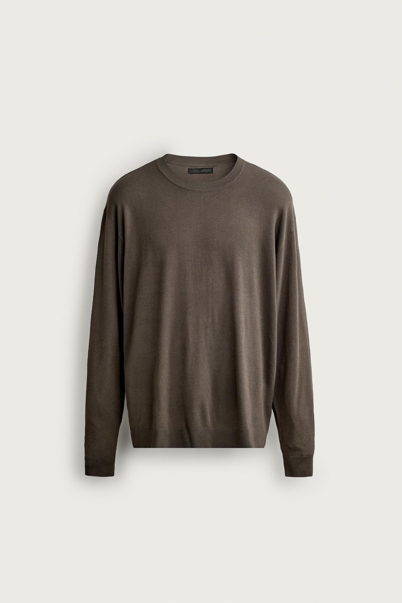 BASIC REGULAR FIT SWEATER — Dark brown