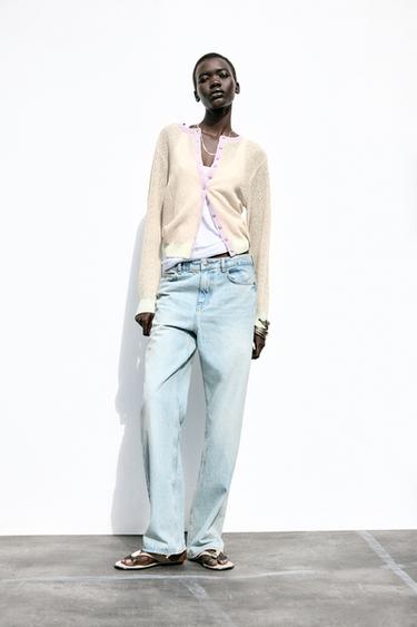COLOUR BLOCK CARDIGAN - Ecru / Green by Zara - Image 0