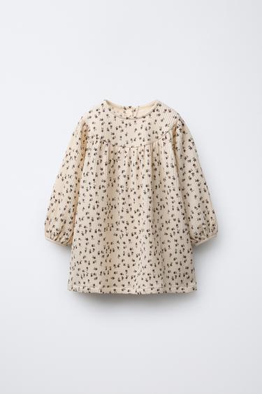 KLEID MIT BLUMENMUSTER - Cremefarben von Zara