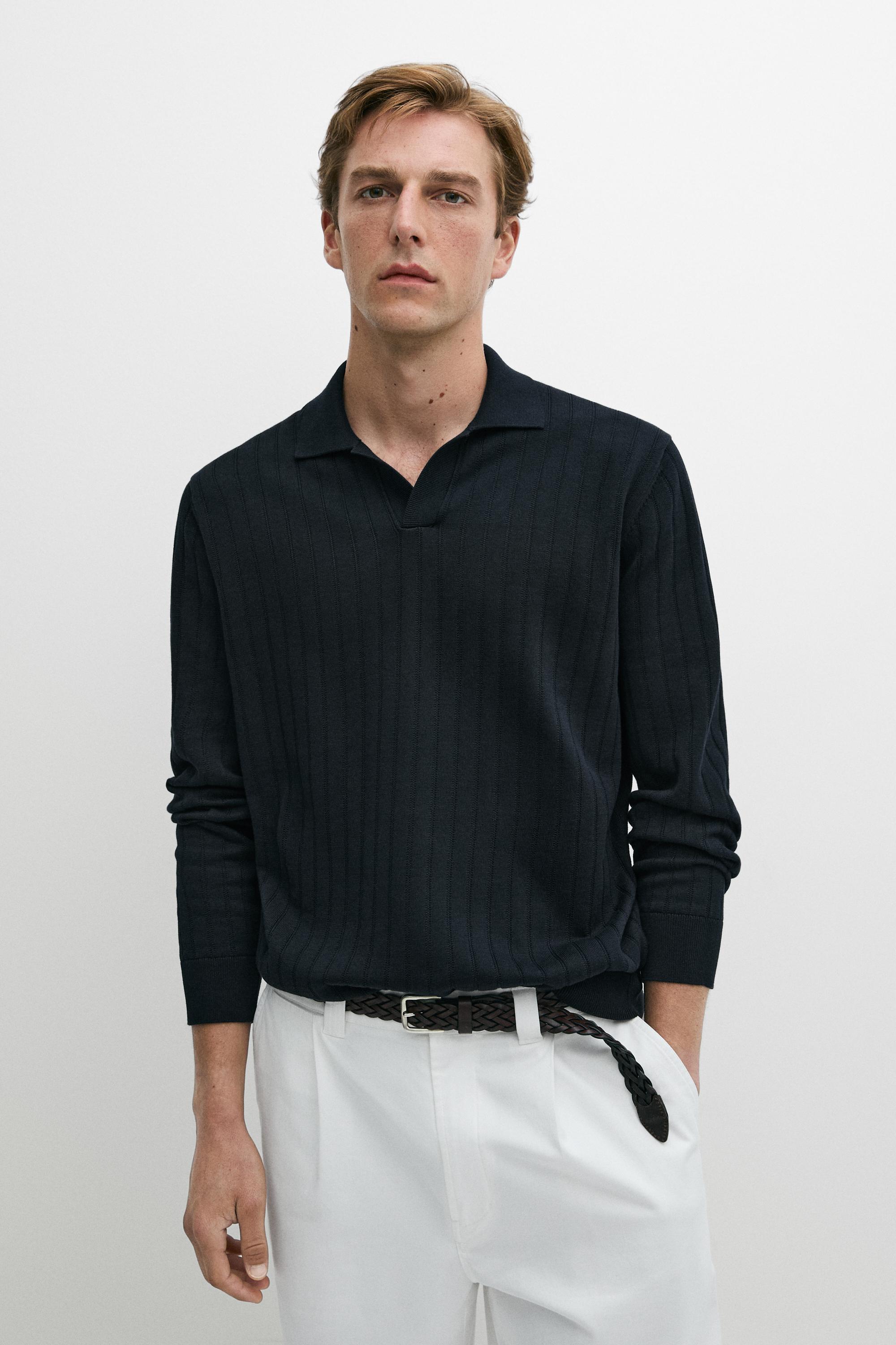100% Cotton Knit Polo Sweater — Navy blue