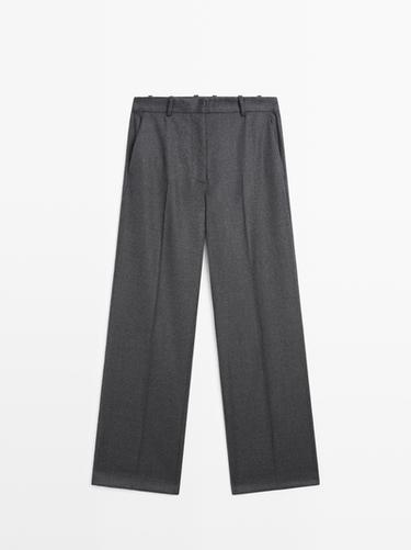 Pantalón traje franela 100% lana - Gris de Zara