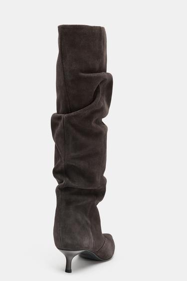SPLIT SUEDE KITTEN HEEL BOOTS - Brown by Zara - Image 5