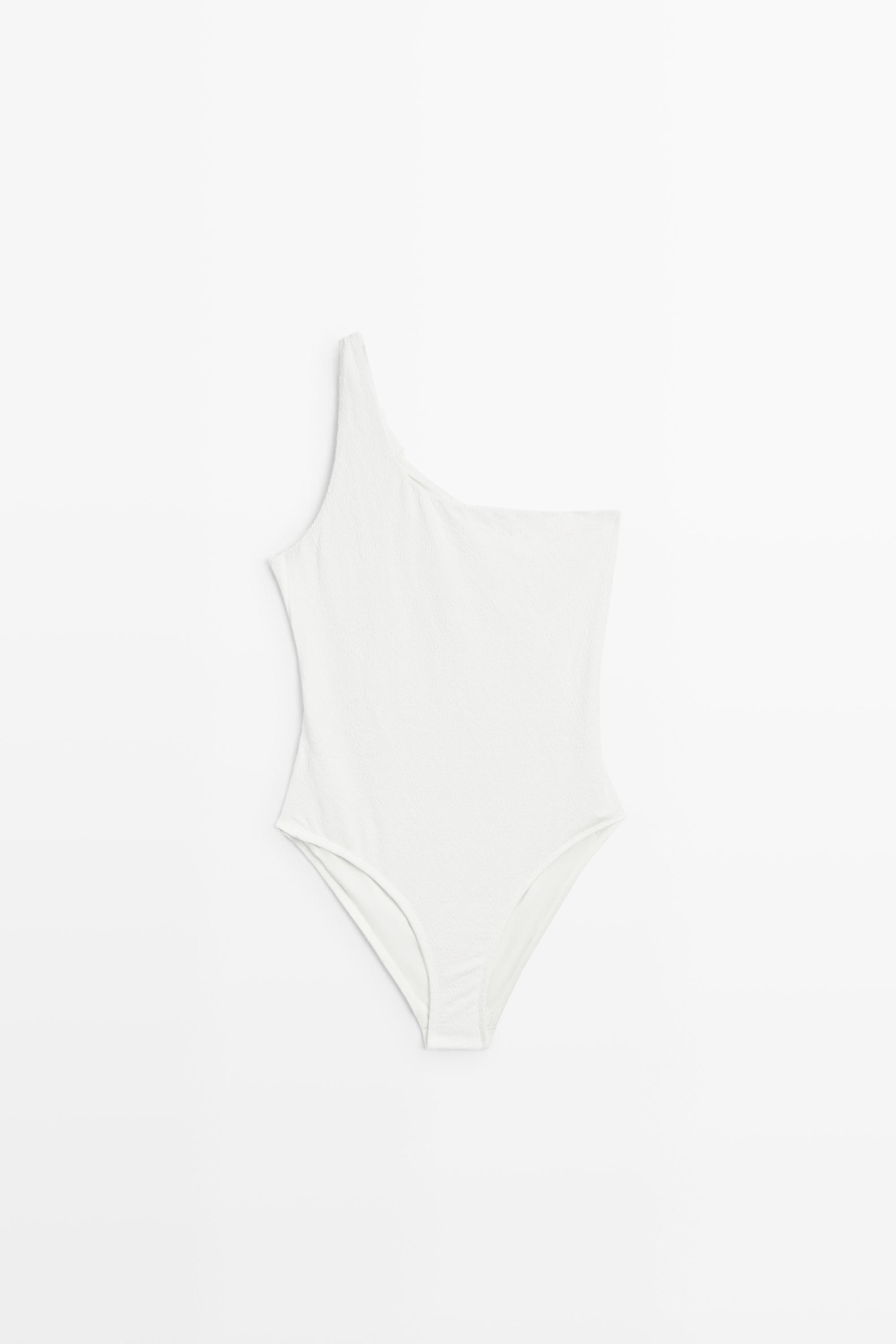 Textured asymmetric swimsuit — Oyster-white